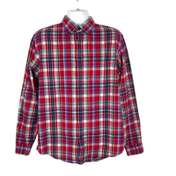 Land's End Red Plaid Flannel Button Down Men's Size M